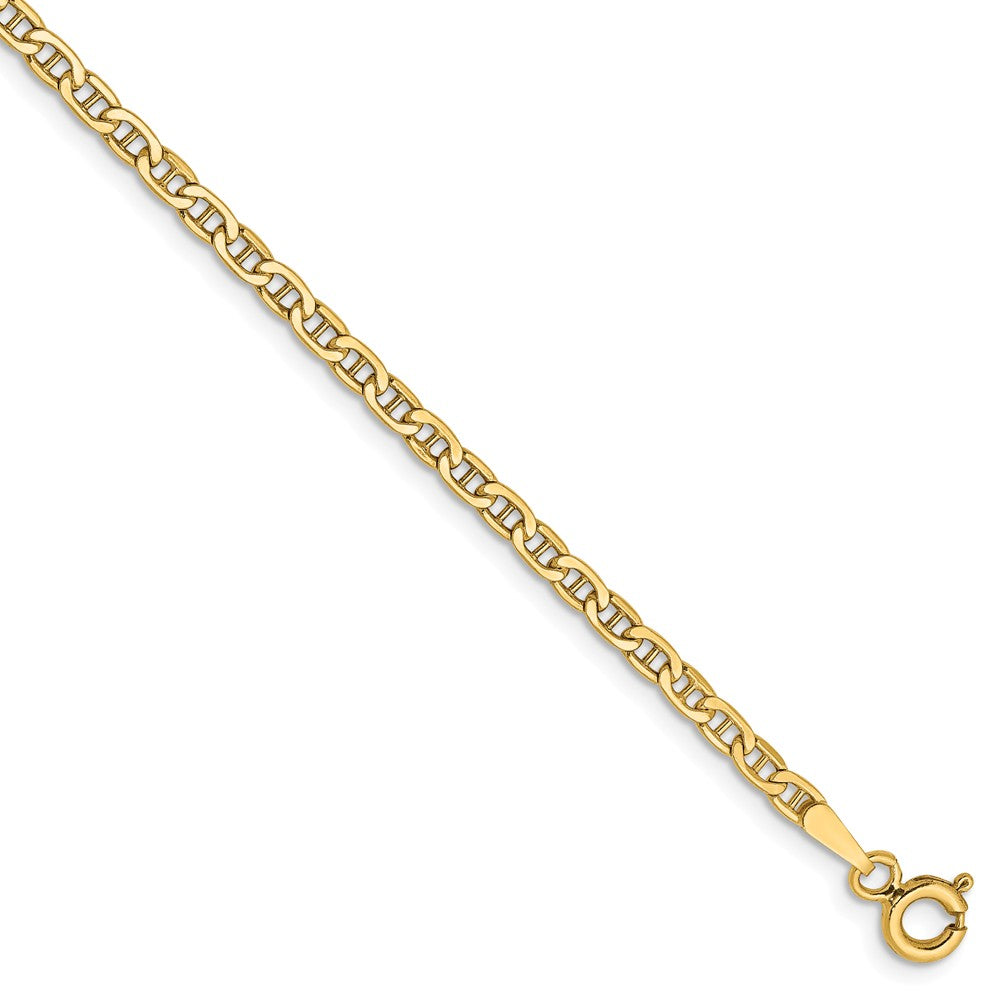 Million Charms 14k Yellow Gold Yellow Gold 2.40mm Semi-Solid Anchor Chain, Chain Length: 7 inches
