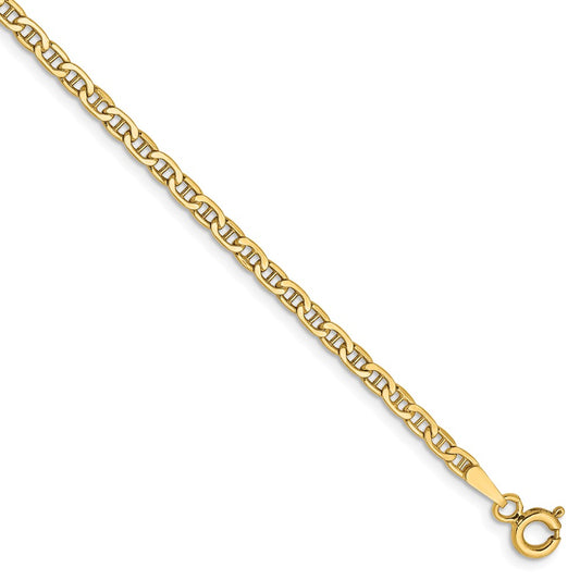 Million Charms 14k Yellow Gold Yellow Gold 2.40mm Semi-Solid Anchor Chain, Chain Length: 7 inches