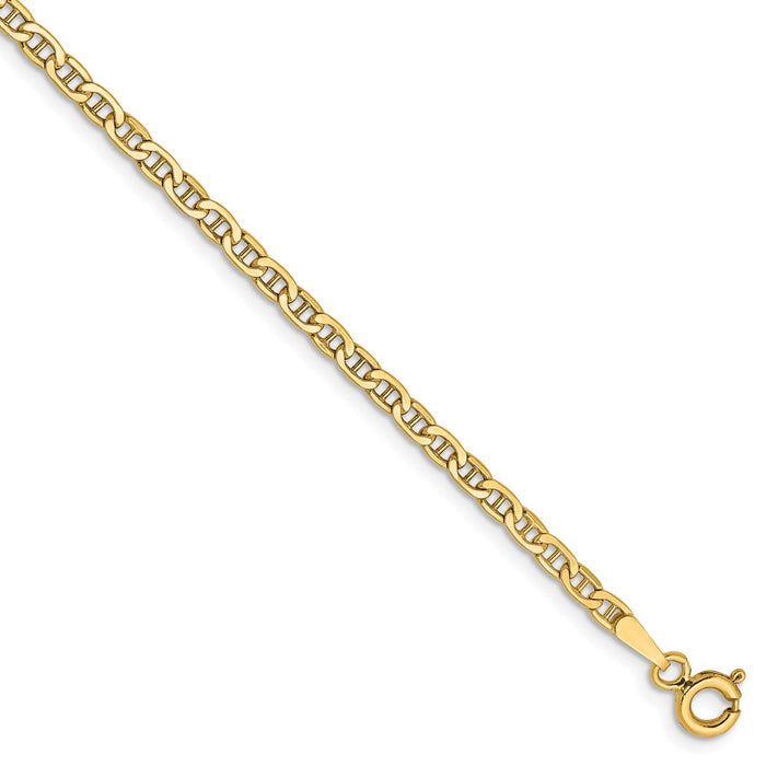 Million Charms 14k Yellow Gold Yellow Gold 2.40mm Semi-Solid Anchor Chain, Chain Length: 7 inches