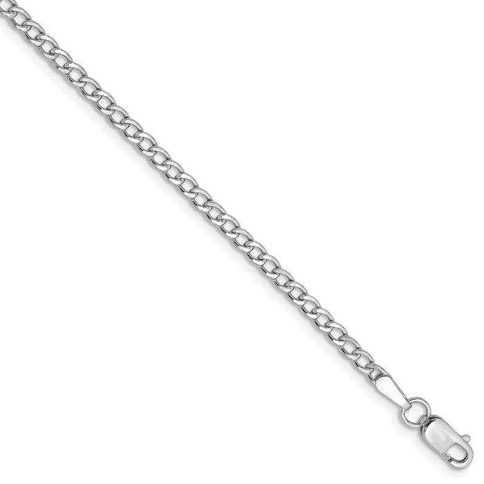 Million Charms 14k White Gold 2.5mm Semi-Solid Curb Link Chain, Chain Length: 9 inches