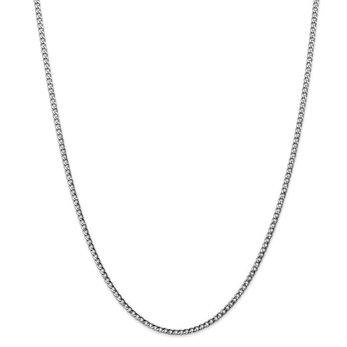 Million Charms 14k White Gold, Necklace Chain, 2.5mm Semi-Solid Curb Link Chain, Chain Length: 24 inches