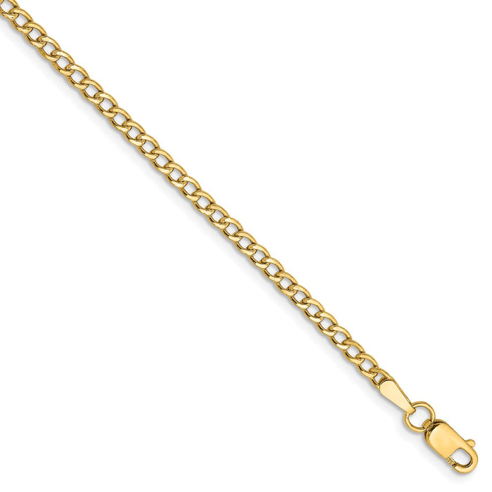 Million Charms 14k Yellow Gold 2.5mm Semi-Solid Curb Link Chain, Chain Length: 7 inches