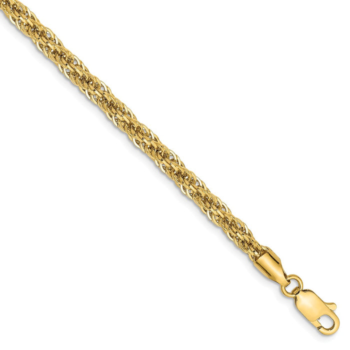 Million Charms 14k Yellow Gold Diamond-cut 3.3mm Semi-Solid Chain, Chain Length: 7 inches