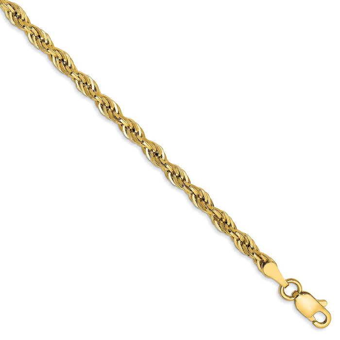 Million Charms 14k Yellow Gold 3.0mm Semi-Solid Rope Chain, Chain Length: 7 inches