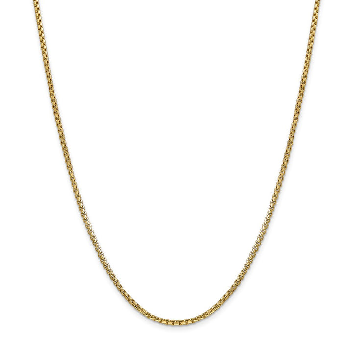 Million Charms 14k Yellow Gold 2.45mm Hollow Round Box Chain, Chain Length: 7 inches
