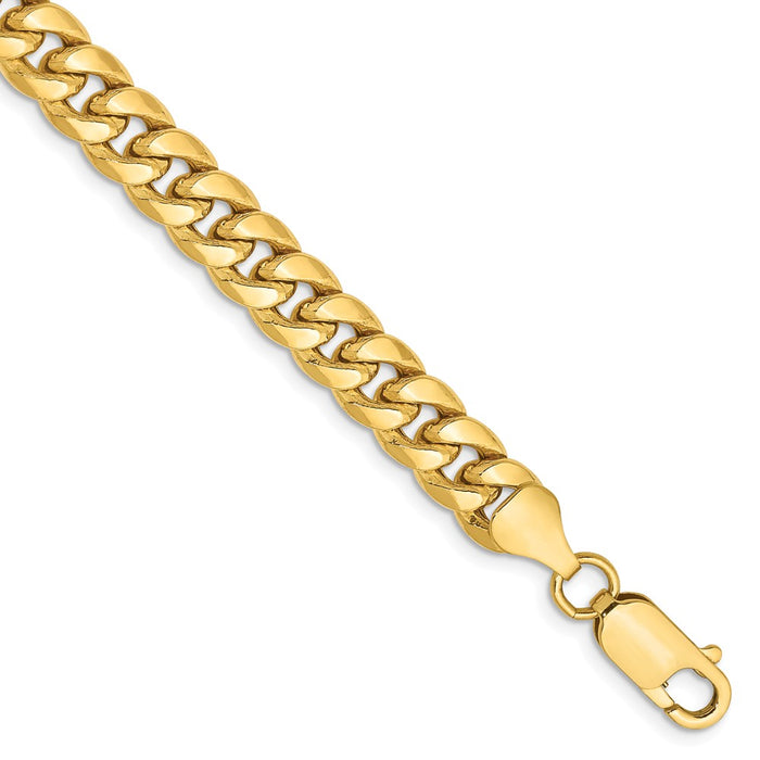 Million Charms 14k Yellow Gold 6.75mm Semi-Solid Miami Cuban Chain, Chain Length: 7 inches