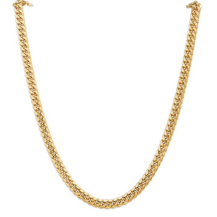 Million Charms 14k Yellow Gold, Necklace Chain, 6.75mm Semi-Solid Miami Cuban Chain, Chain Length: 26 inches