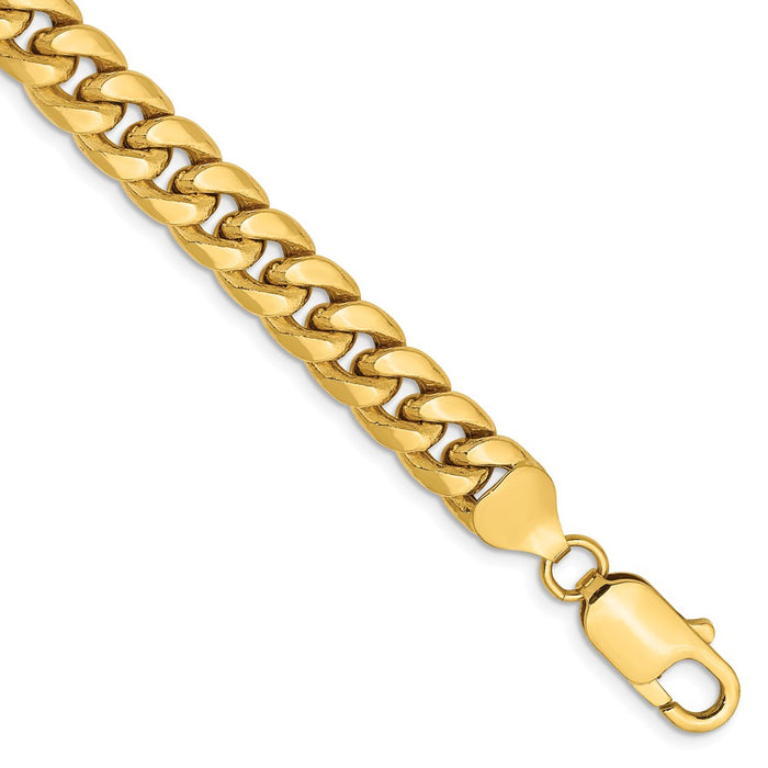 Million Charms 14k Yellow Gold 7.3mm Semi-Solid Miami Cuban Chain, Chain Length: 7 inches