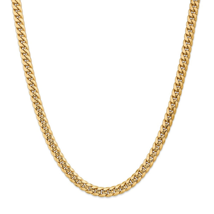 Million Charms 14k Yellow Gold, Necklace Chain, 7.3mm Semi-Solid Miami Cuban Chain, Chain Length: 26 inches