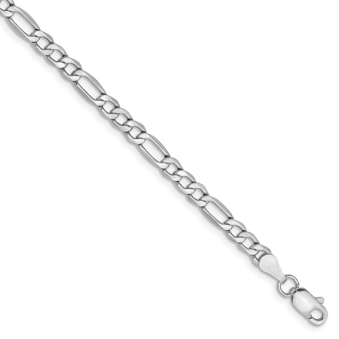 Million Charms 14k White Gold 3.5mm Semi-Solid Figaro Chain, Chain Length: 7 inches