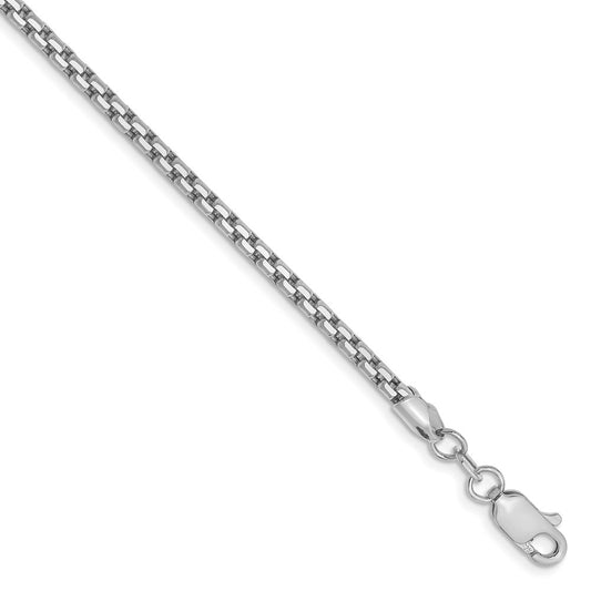 Million Charms 14k White Gold 2.45mm Hollow Round Box Chain, Chain Length: 8 inches