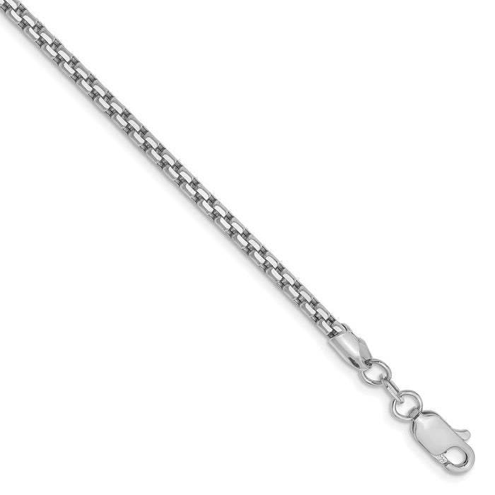 Million Charms 14k White Gold 2.45mm Hollow Round Box Chain, Chain Length: 8 inches