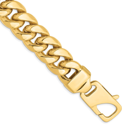 Million Charms 14k Yellow Gold 15mm Semi-Solid Miami Cuban Chain, Chain Length: 8 inches