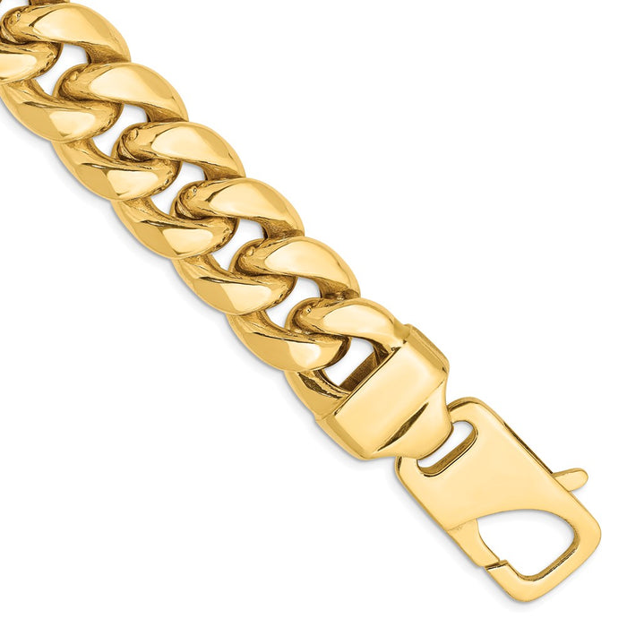 Million Charms 14k Yellow Gold 15mm Semi-Solid Miami Cuban Chain, Chain Length: 9 inches