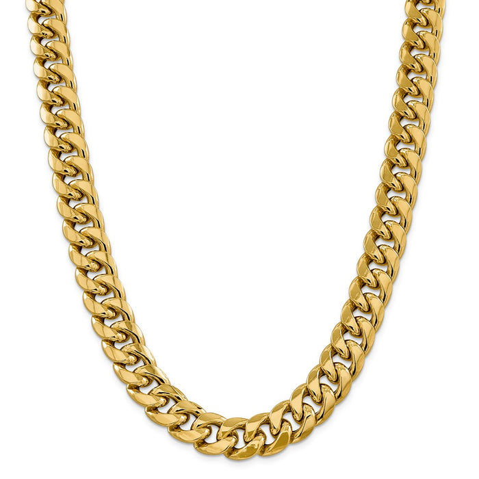 Million Charms 14k Yellow Gold, Necklace Chain, 15mm Semi-Solid Miami Cuban Chain, Chain Length: 24 inches