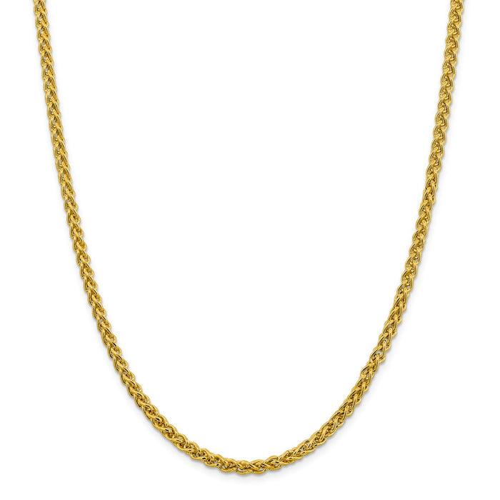 Million Charms 14k Yellow Gold, Necklace Chain, 4.15mm Semi-solid Wheat Chain, Chain Length: 24 inches