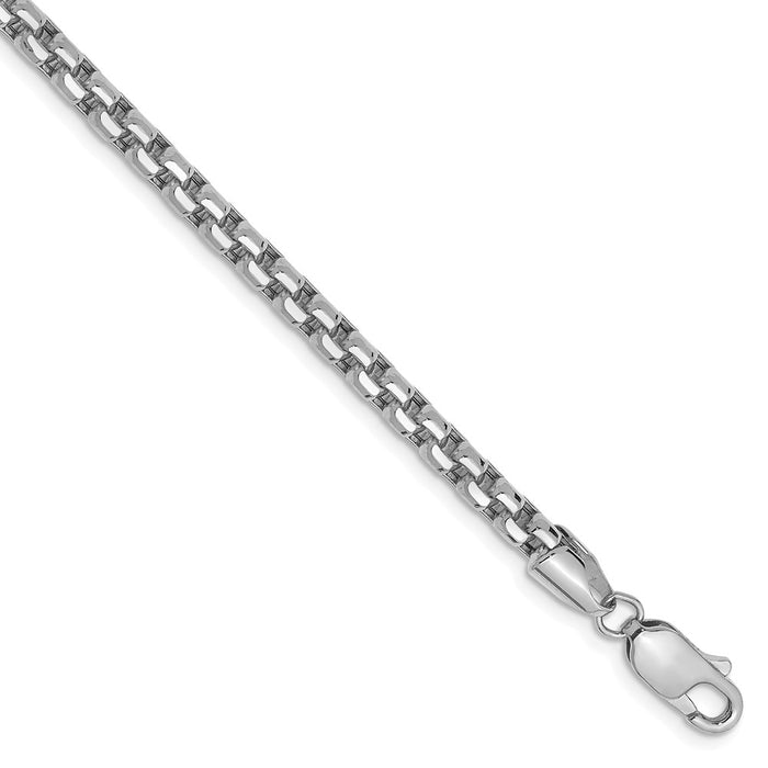 Million Charms 14k White Gold 3.6mm Hollow Round Box Chain, Chain Length: 8 inches