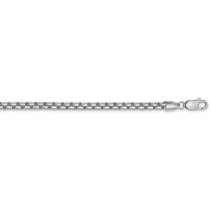 Million Charms 14k White Gold, Necklace Chain, 3.6mm Hollow Round Box Chain, Chain Length: 22 inches
