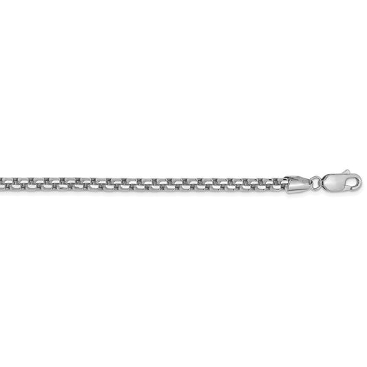 Million Charms 14k White Gold, Necklace Chain, 3.6mm Hollow Round Box Chain, Chain Length: 24 inches