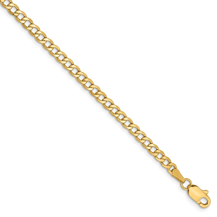 Million Charms 14k Yellow Gold 2.85mm Semi-Solid Curb Link Chain, Chain Length: 9 inches