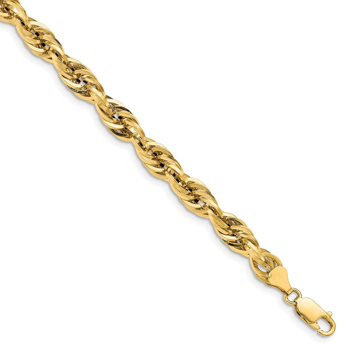 Million Charms 14k Yellow Gold 7.0mm Semi-Solid Rope Chain, Chain Length: 8 inches