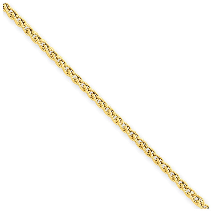 Million Charms 14k Yellow Gold 2.00mm Light Wheat Anklet, Chain Length: 10 inches
