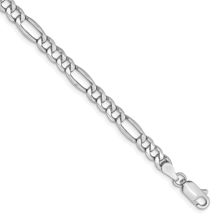 Million Charms 14k White Gold 4.4mm Semi-Solid Figaro Chain, Chain Length: 8 inches