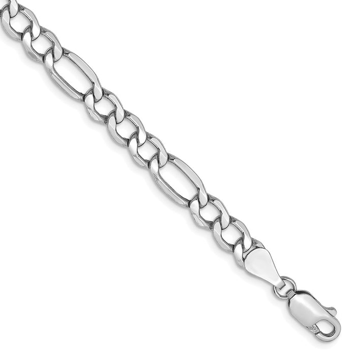 Million Charms 14k White Gold 5.75mm Semi-Solid Figaro Chain, Chain Length: 7 inches