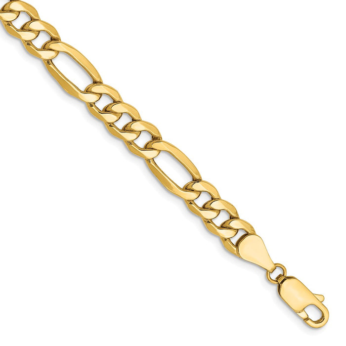 Million Charms 14k Yellow Gold 6.25mm Semi-Solid Figaro Chain, Chain Length: 8 inches