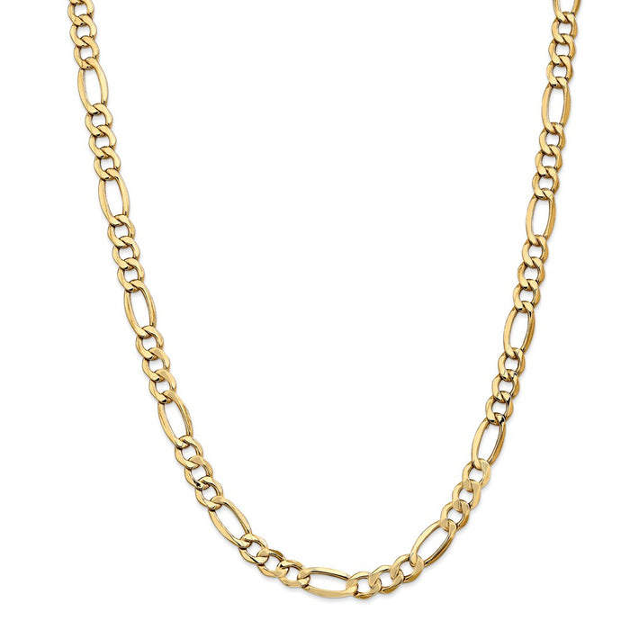 Million Charms 14k Yellow Gold, Necklace Chain, 7.3mm Semi-Solid Figaro Chain, Chain Length: 26 inches