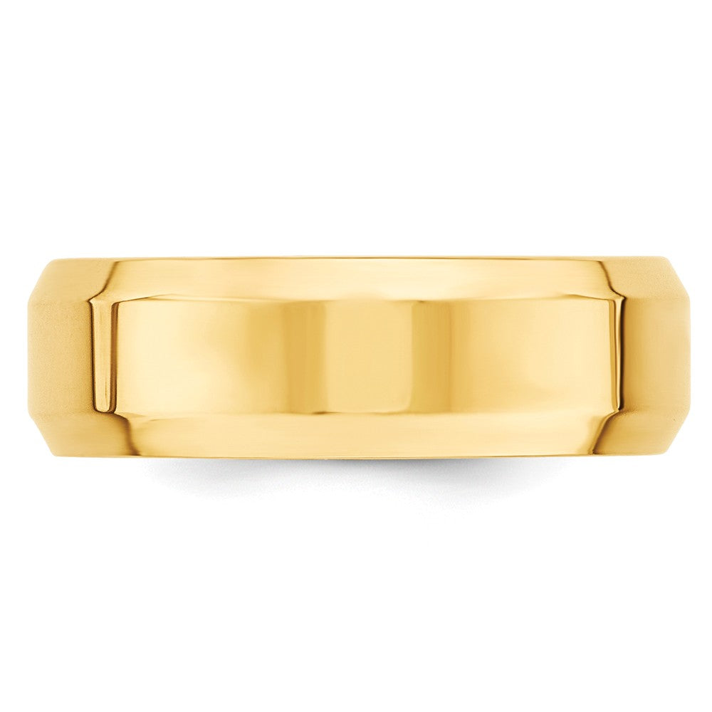 14k Yellow Gold 7mm Bevel Edge Comfort Fit Wedding Band Size 4