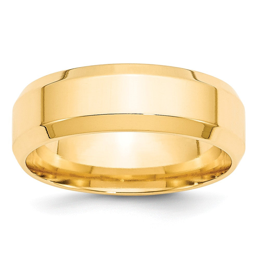 14k Yellow Gold 7mm Bevel Edge Comfort Fit Wedding Band Size 4