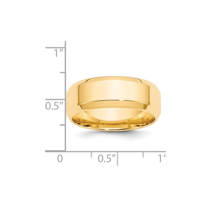 14k Yellow Gold 8mm Bevel Edge Comfort Fit Wedding Band Size 8