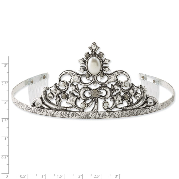 Silver-tone Cultura Simulated Pearl & Black & Clear Crystal Wedding Tiara