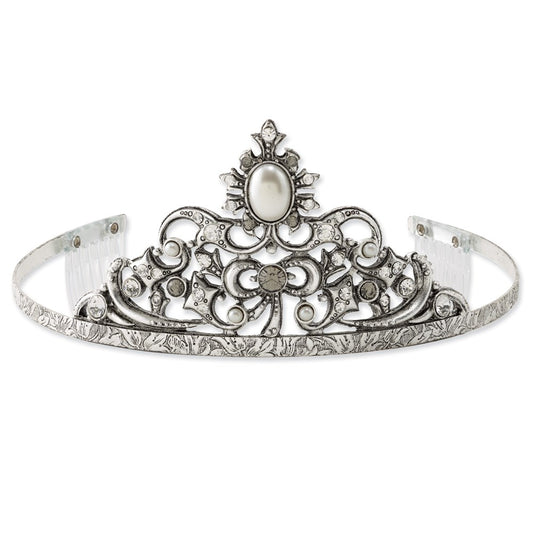 Silver-tone Cultura Simulated Pearl & Black & Clear Crystal Wedding Tiara
