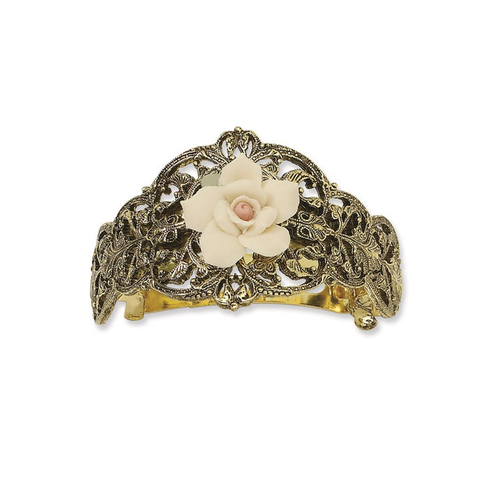 Gold-tone Porcelain Rose Ponytail Holder