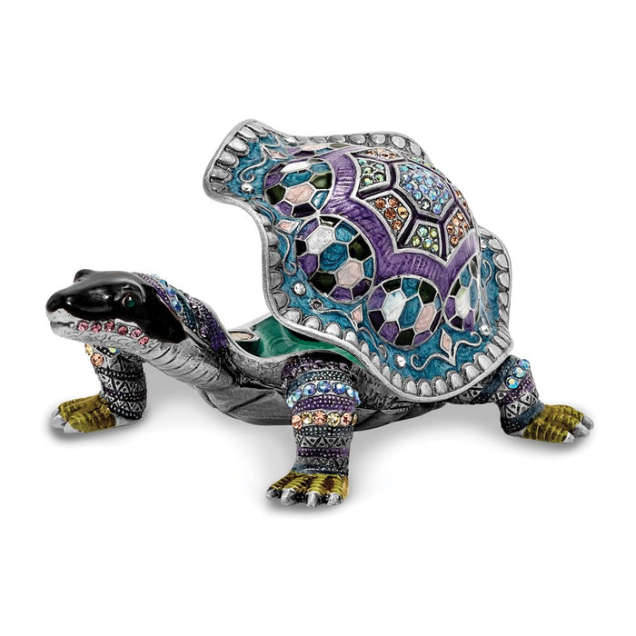 Jere Luxury Giftware, Bejeweled AMAZING AZURE Turtle Trinket Box with Matching Pendant