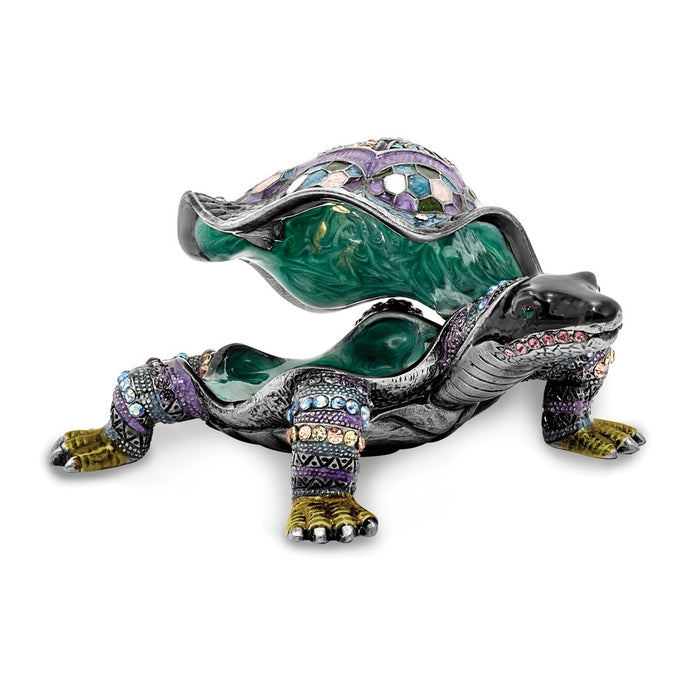 Jere Luxury Giftware, Bejeweled AMAZING AZURE Turtle Trinket Box with Matching Pendant