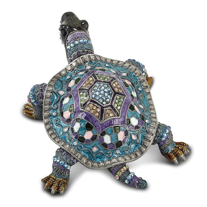 Jere Luxury Giftware, Bejeweled AMAZING AZURE Turtle Trinket Box with Matching Pendant