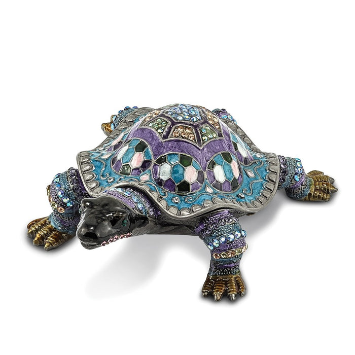 Jere Luxury Giftware, Bejeweled AMAZING AZURE Turtle Trinket Box with Matching Pendant