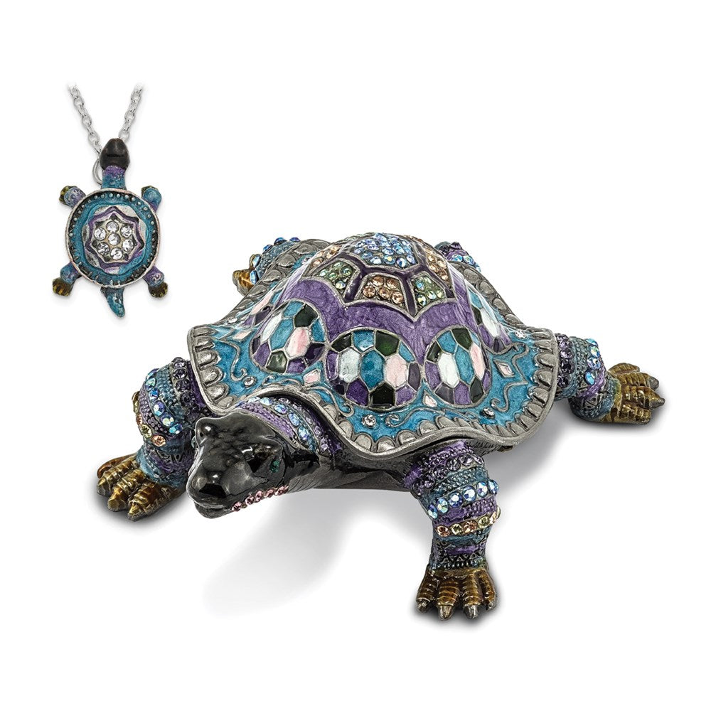Jere Luxury Giftware, Bejeweled AMAZING AZURE Turtle Trinket Box with Matching Pendant Trinket Box & Keepsake Container Collectible Gift by Jere Luxury Giftware