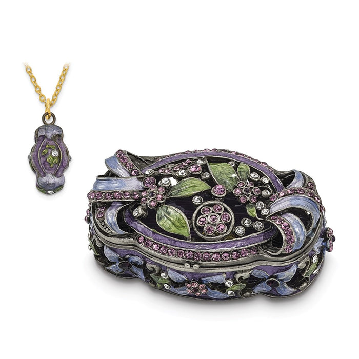 Jere Luxury Giftware, Bejeweled SECRET GARDEN Floral Trunk Trinket Box with Matching Pendant