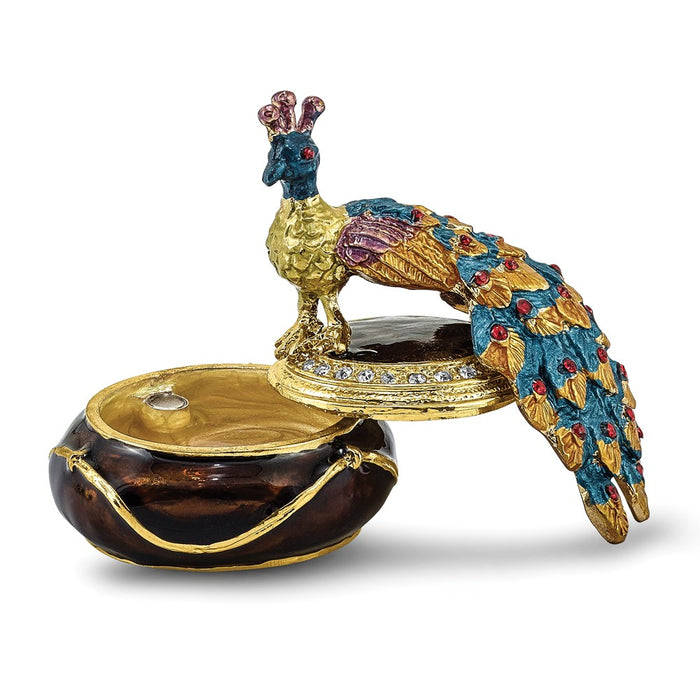 Jere Luxury Giftware, Bejeweled DIJON Peacock Box Trinket Box with Matching Pendant
