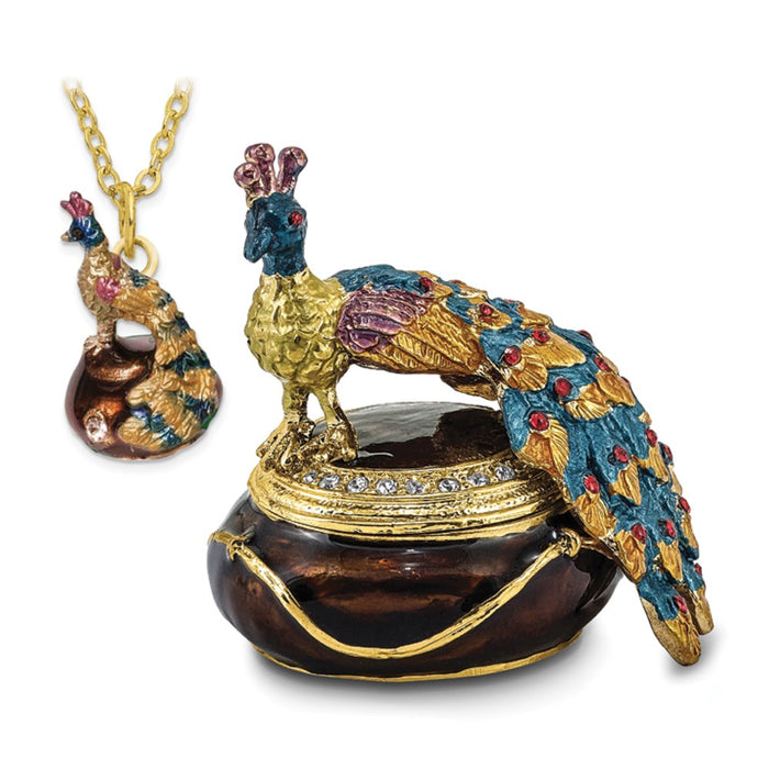 Jere Luxury Giftware, Bejeweled DIJON Peacock Box Trinket Box with Matching Pendant