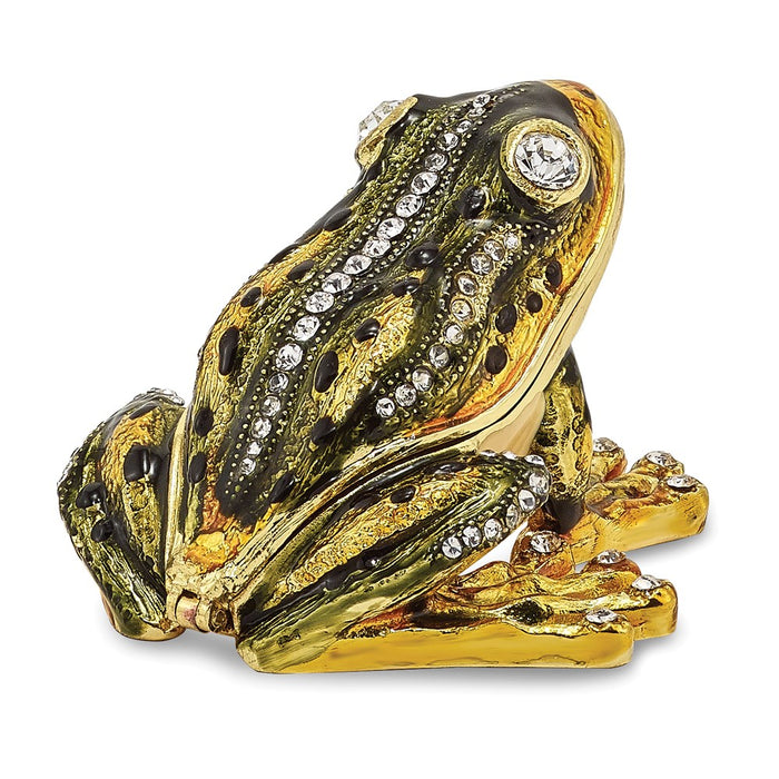 Jere Luxury Giftware, Bejeweled JUMPIN' FROG FLASH Green Frog Trinket Box with Matching Pendant