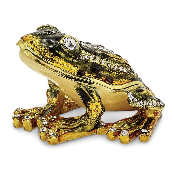 Jere Luxury Giftware, Bejeweled JUMPIN' FROG FLASH Green Frog Trinket Box with Matching Pendant