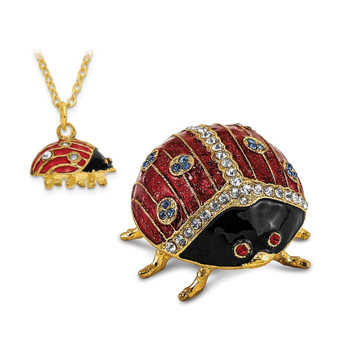 Jere Luxury Giftware, Bejeweled LUXY Ladybug Trinket Box with Matching Pendant