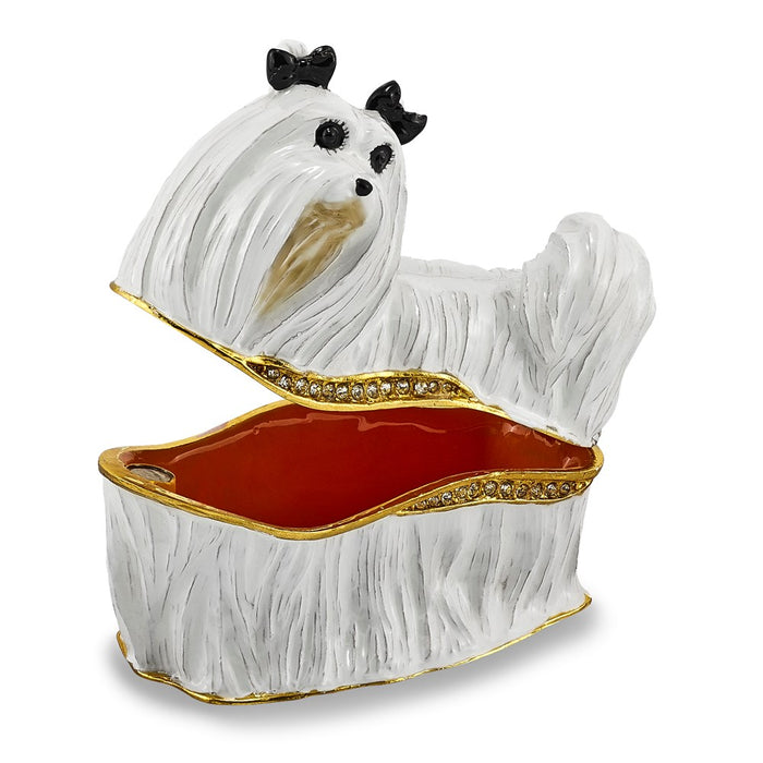 Jere Luxury Giftware, Bejeweled MILLIE Maltese Trinket Box with Matching Pendant