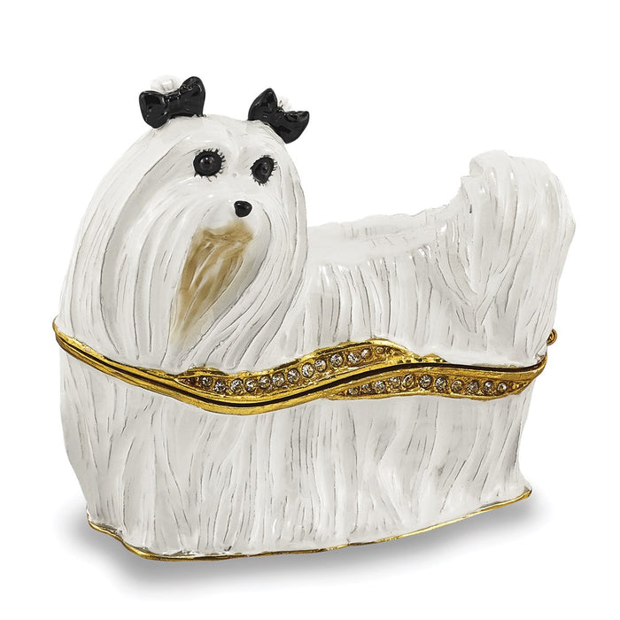 Jere Luxury Giftware, Bejeweled MILLIE Maltese Trinket Box with Matching Pendant