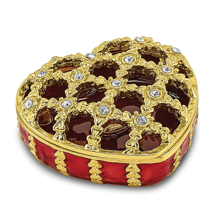 Jere Luxury Giftware, Bejeweled PEEK-A-BOO Decorative Heart Trinket Box with Matching Pendant